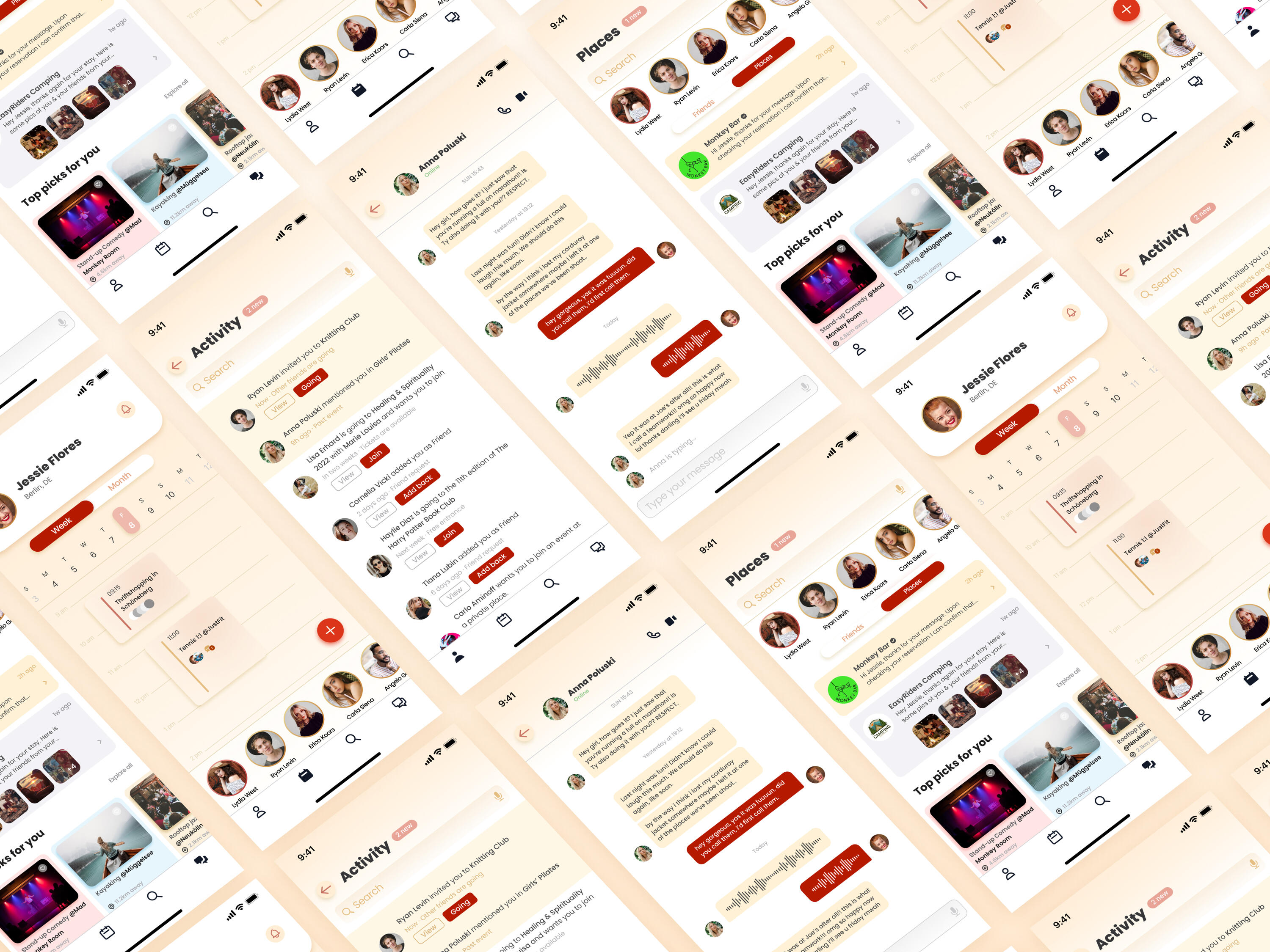 Friend app – showing all App screens Friend app – showing all App screens together
