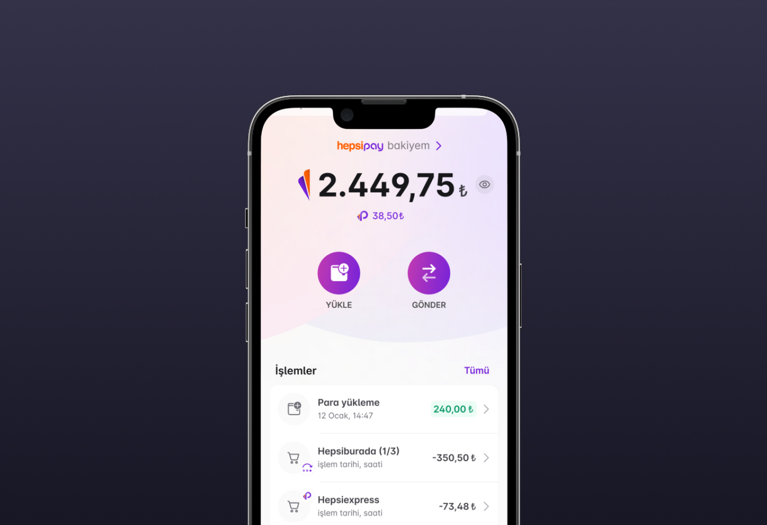 Fintech app home screen Fintech app home screen